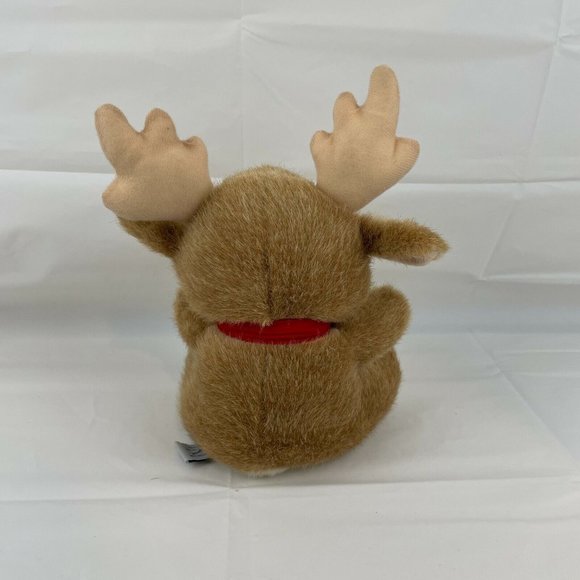 Vtg Alegria Tan Red Nosed Reindeer 10" Plush Stuffed Animal Red Christmas Scarf - Picture 2 of 6